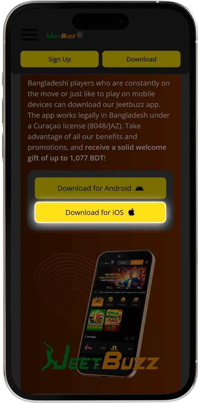 Find out how to open the official JeetBuzz website via Safari on your iPhone.